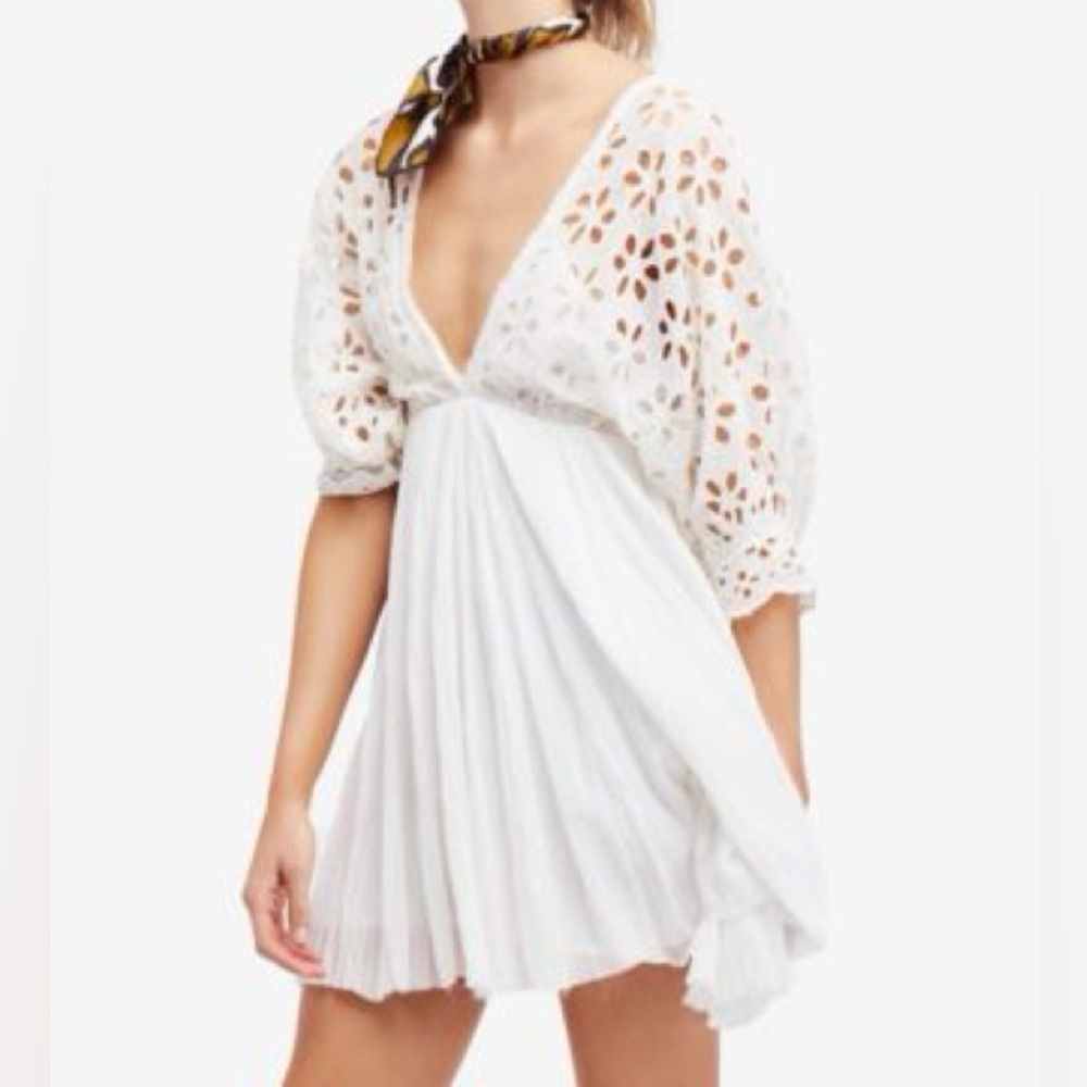 Free People White Eyelet Babydoll Mini Dress